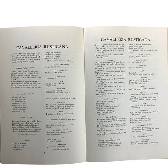 MET Opera, Pietro Mascagni Cavalleria Rusticana Libretto Original & English 1963 - Picture 2 of 6
